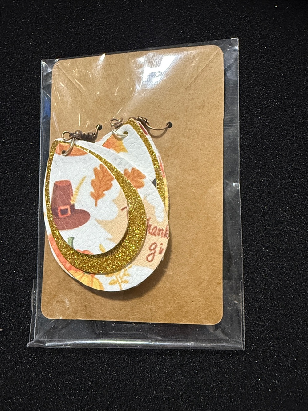 Fall Leaf Teardrop Earrings with Gold Glitter Accent